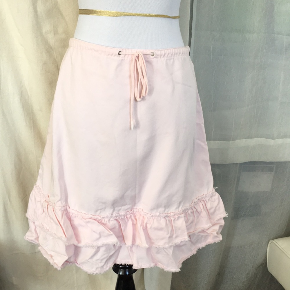 J Crew baby pink denim ruffled hem cotton skirt 8